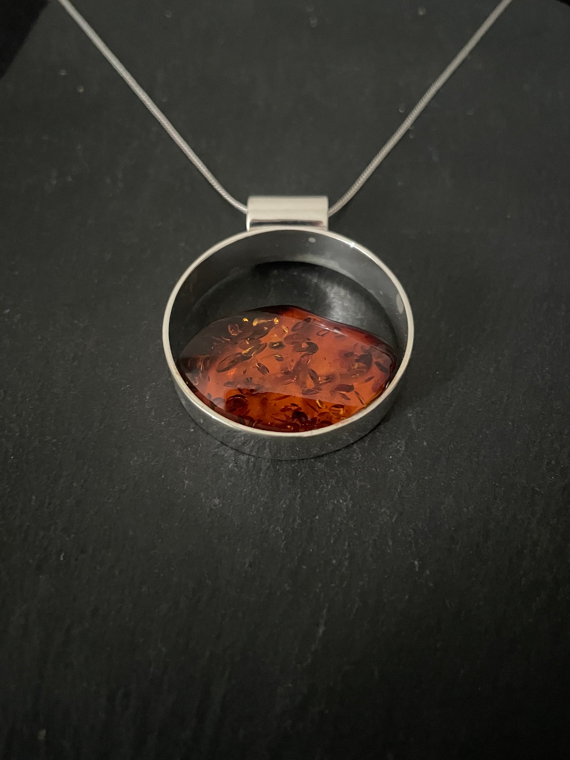 Round Amber and Silver Pendant image 2