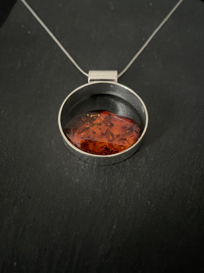 Round Amber and Silver Pendant image 2