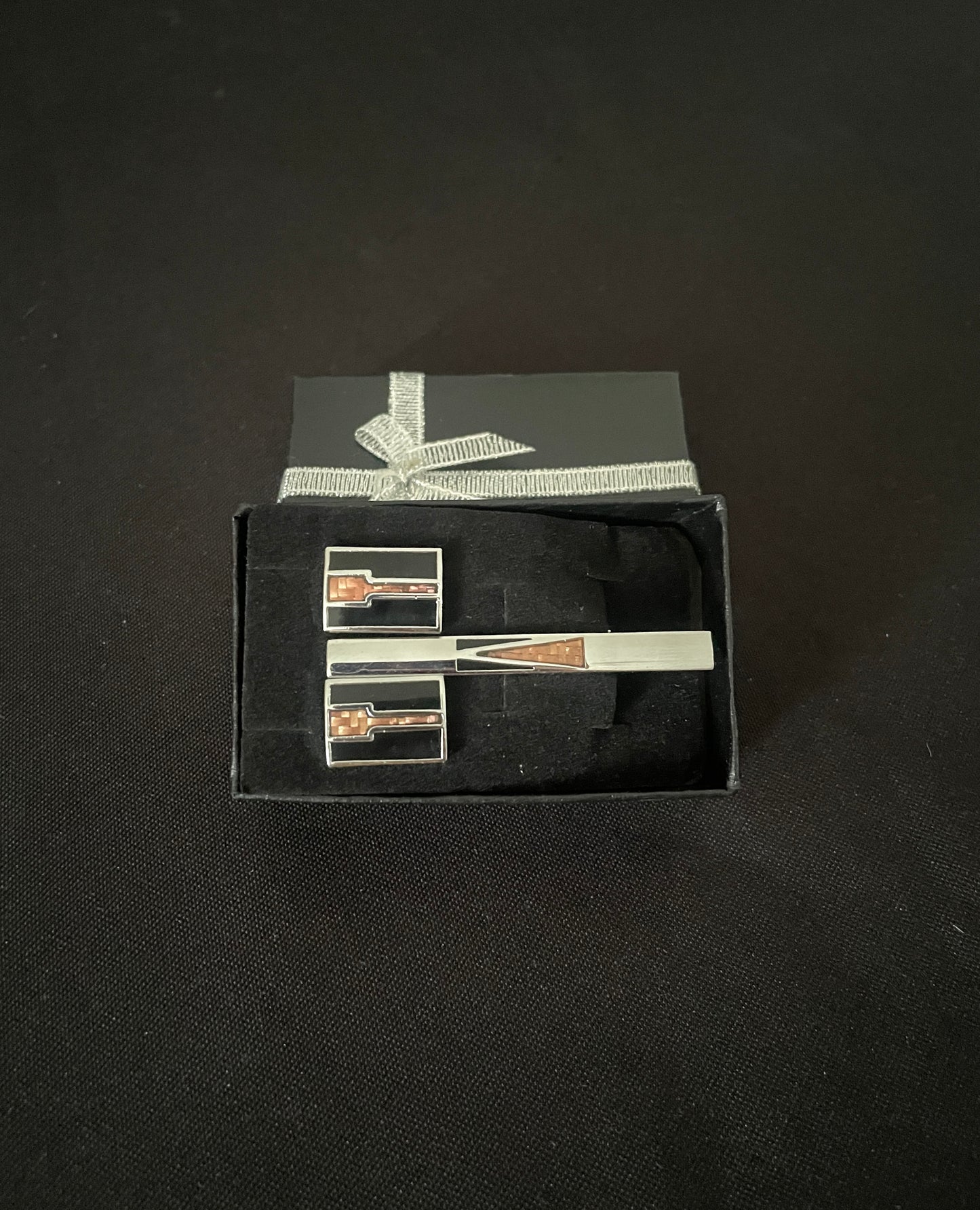 Silver Coloured Cufflink and Tie Pin Set image 1