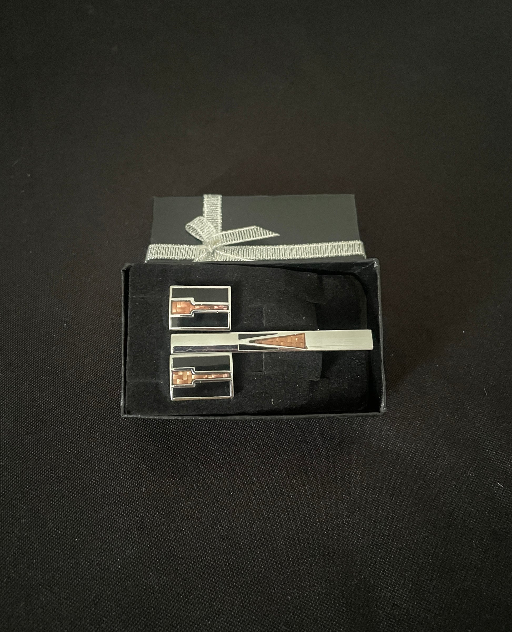 Silver Coloured Cufflink and Tie Pin Set image 1