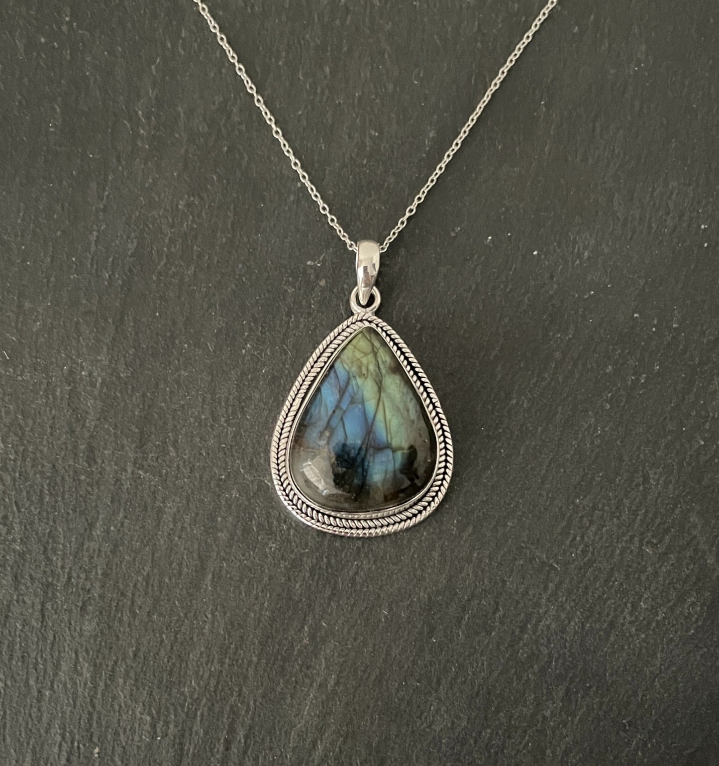 Labradorite and Silver Teardrop Pendant image 0