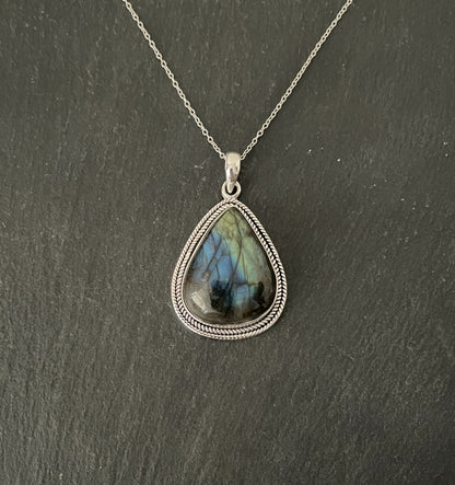 Labradorite and Silver Teardrop Pendant image 0