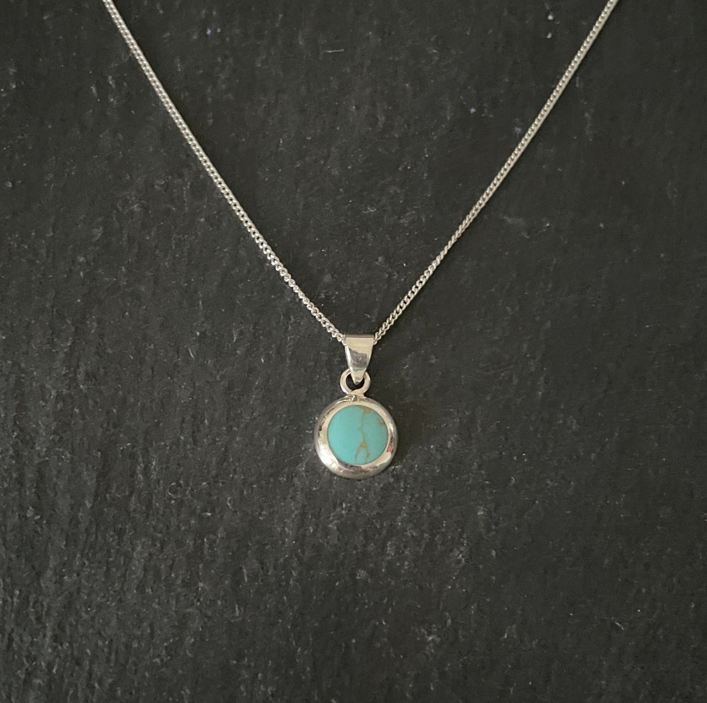 Turquoise and Silver Round Pendant image 0
