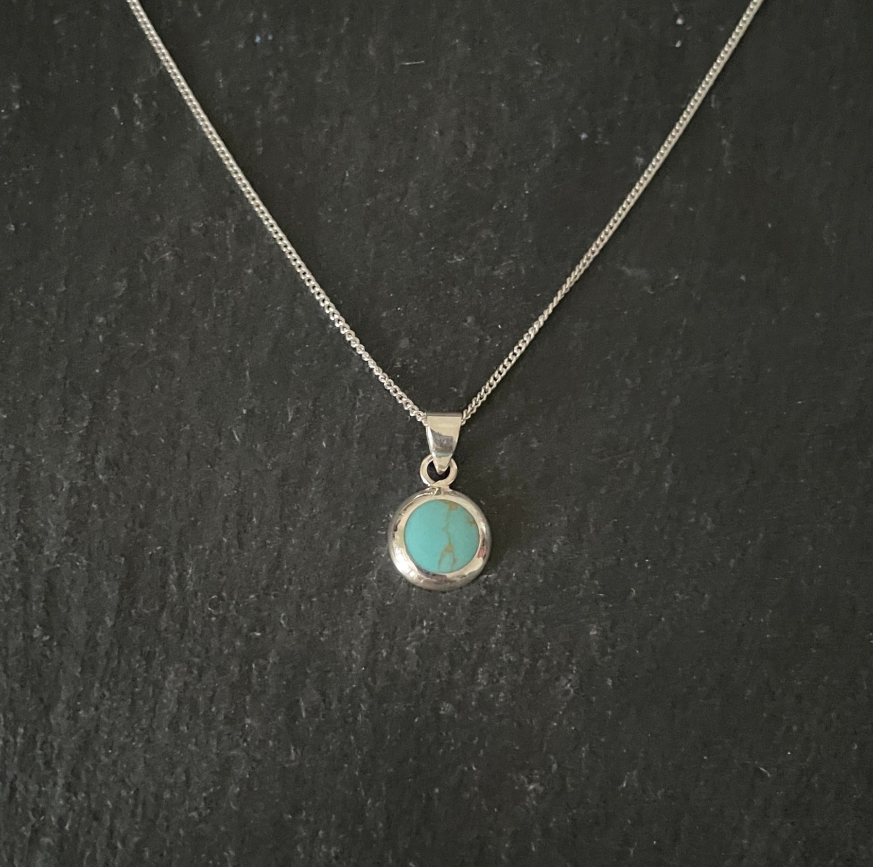 Turquoise and Silver Round Pendant image 0