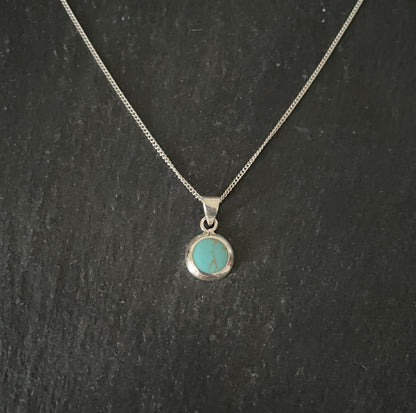 Turquoise and Silver Round Pendant image 0