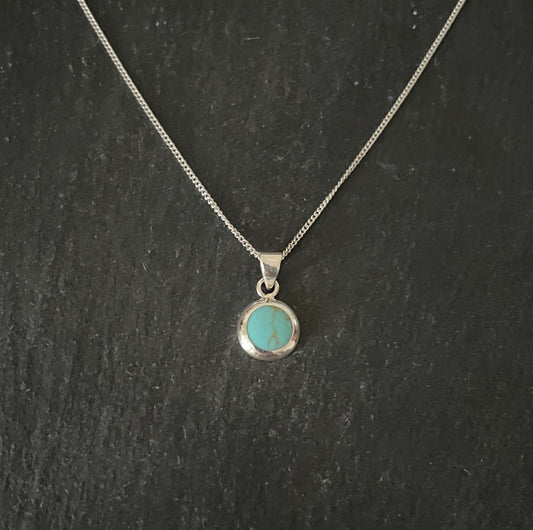 Turquoise and Silver Round Pendant image 0