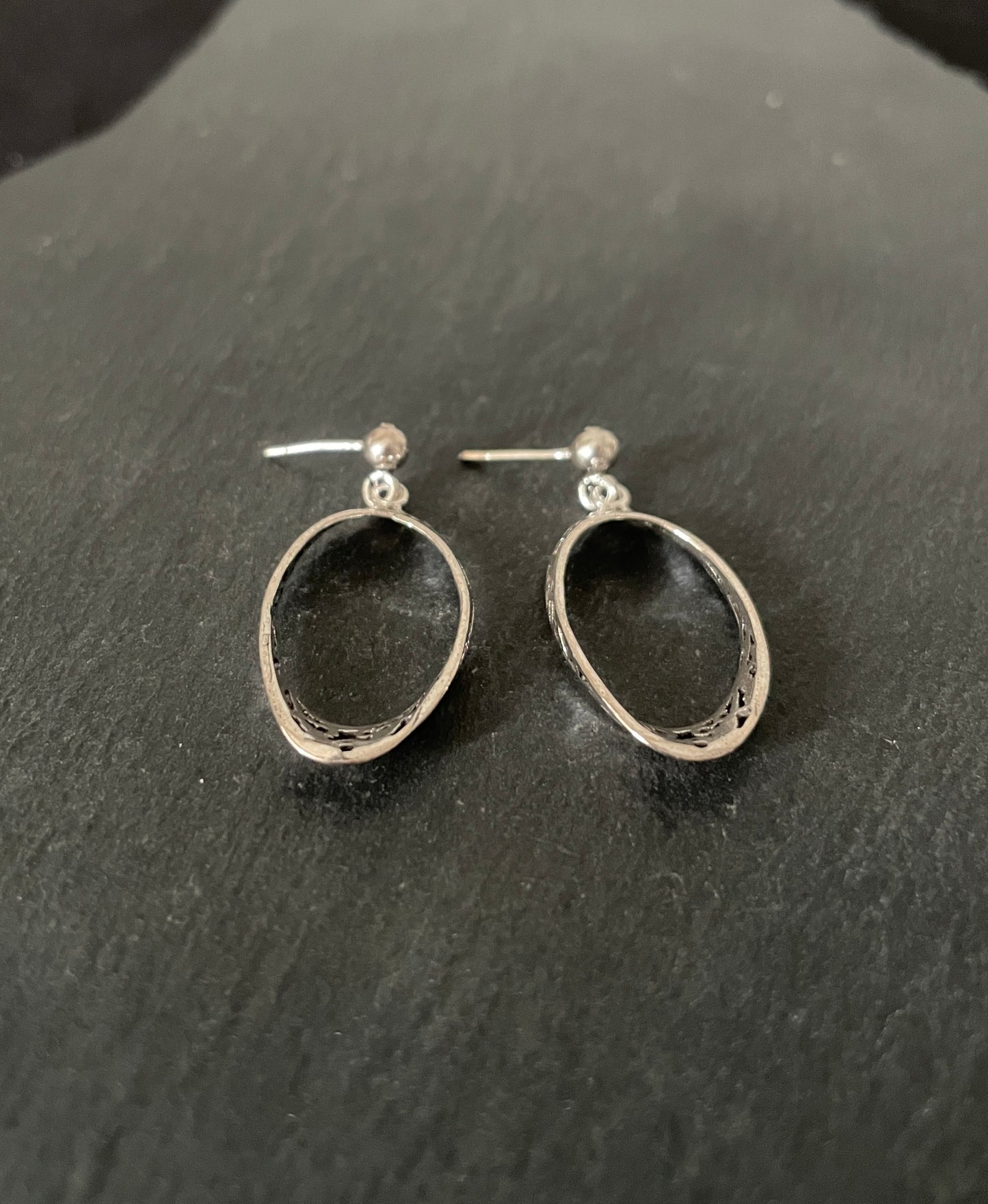 Silver Oval Drop Earrings image 1
