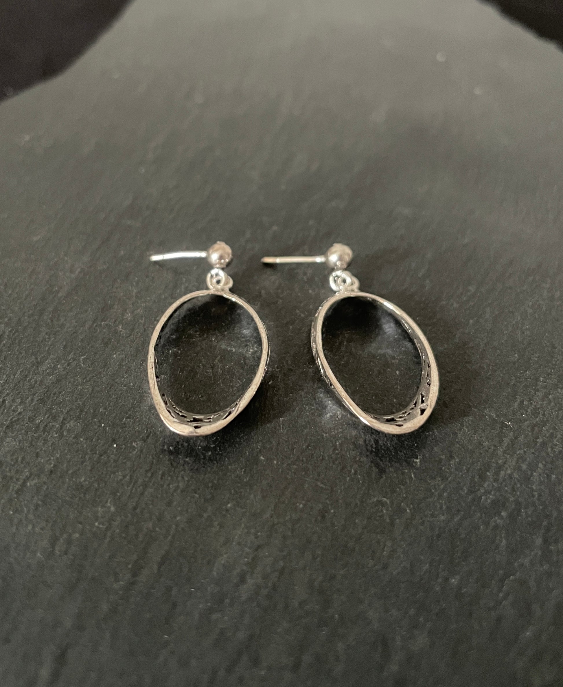 Silver Oval Drop Earrings image 1