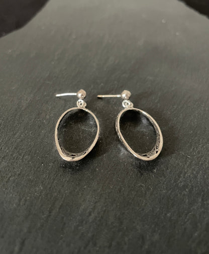 Silver Oval Drop Earrings image 1