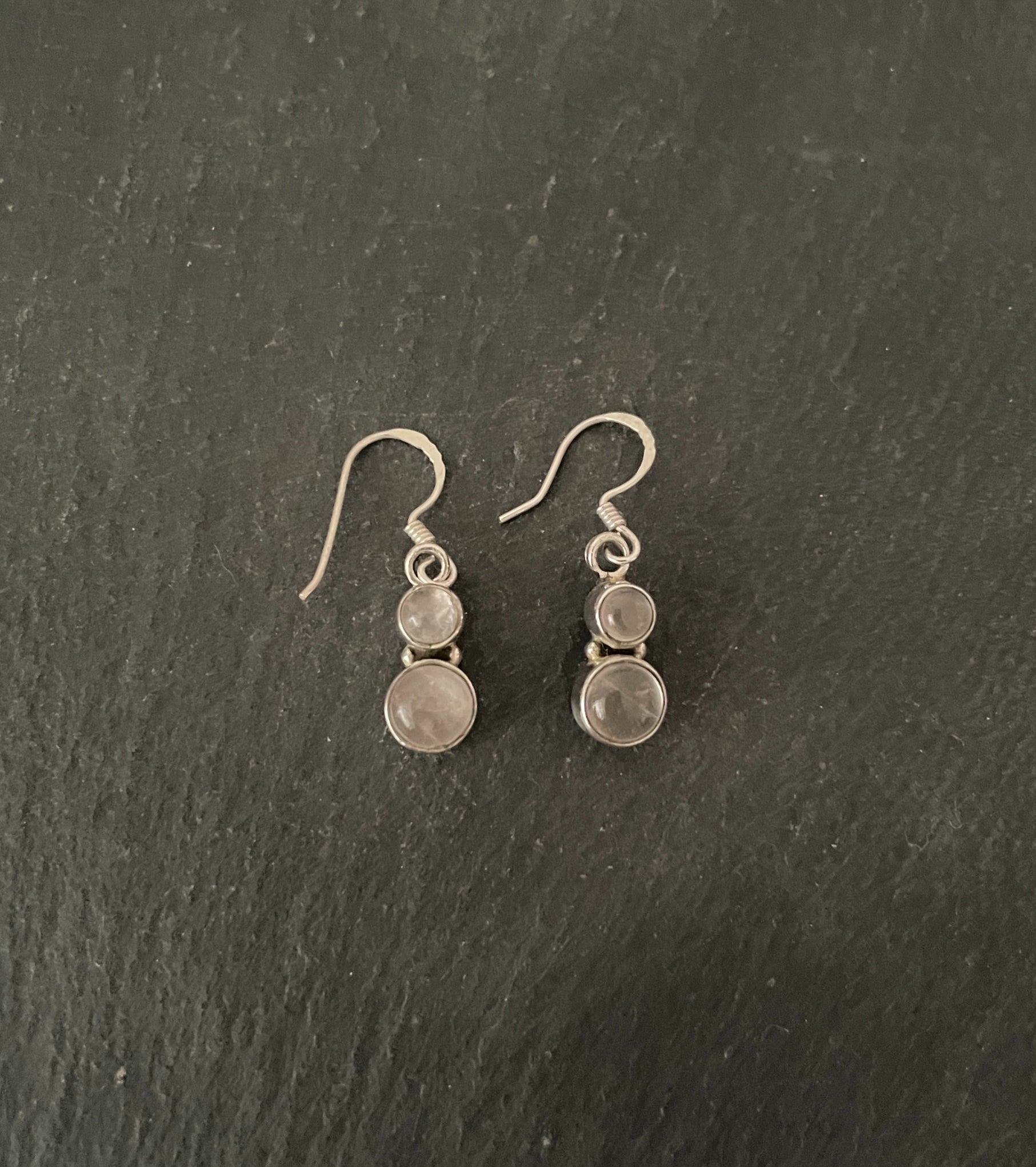 Two Stone Rose Quartz Round Drop Earrings image 0