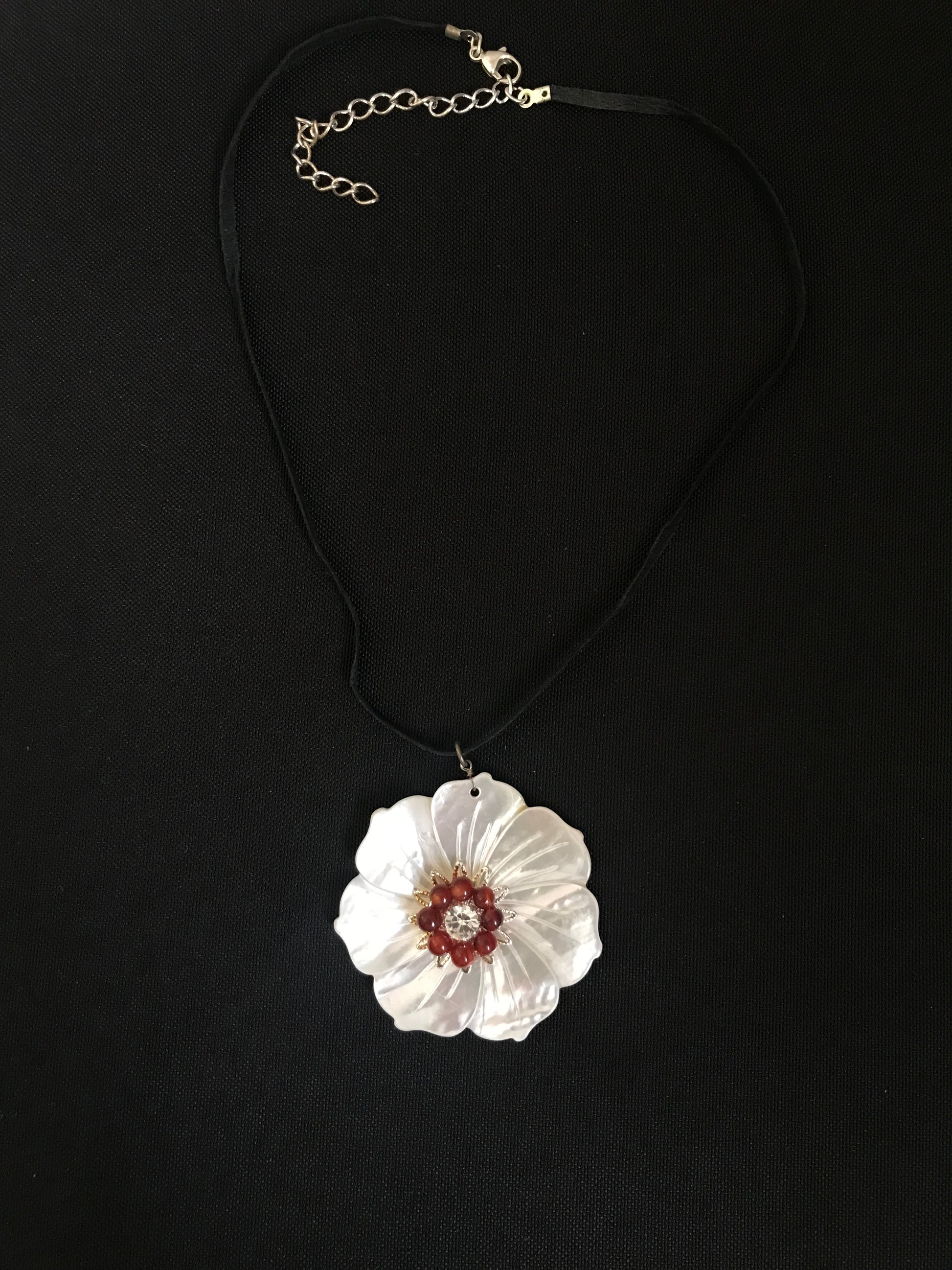 Mother of Pearl and Carnelian Flower Necklace image 1