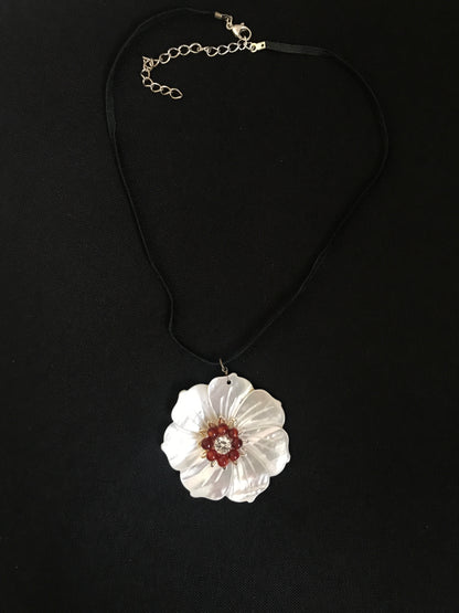 Mother of Pearl and Carnelian Flower Necklace image 1