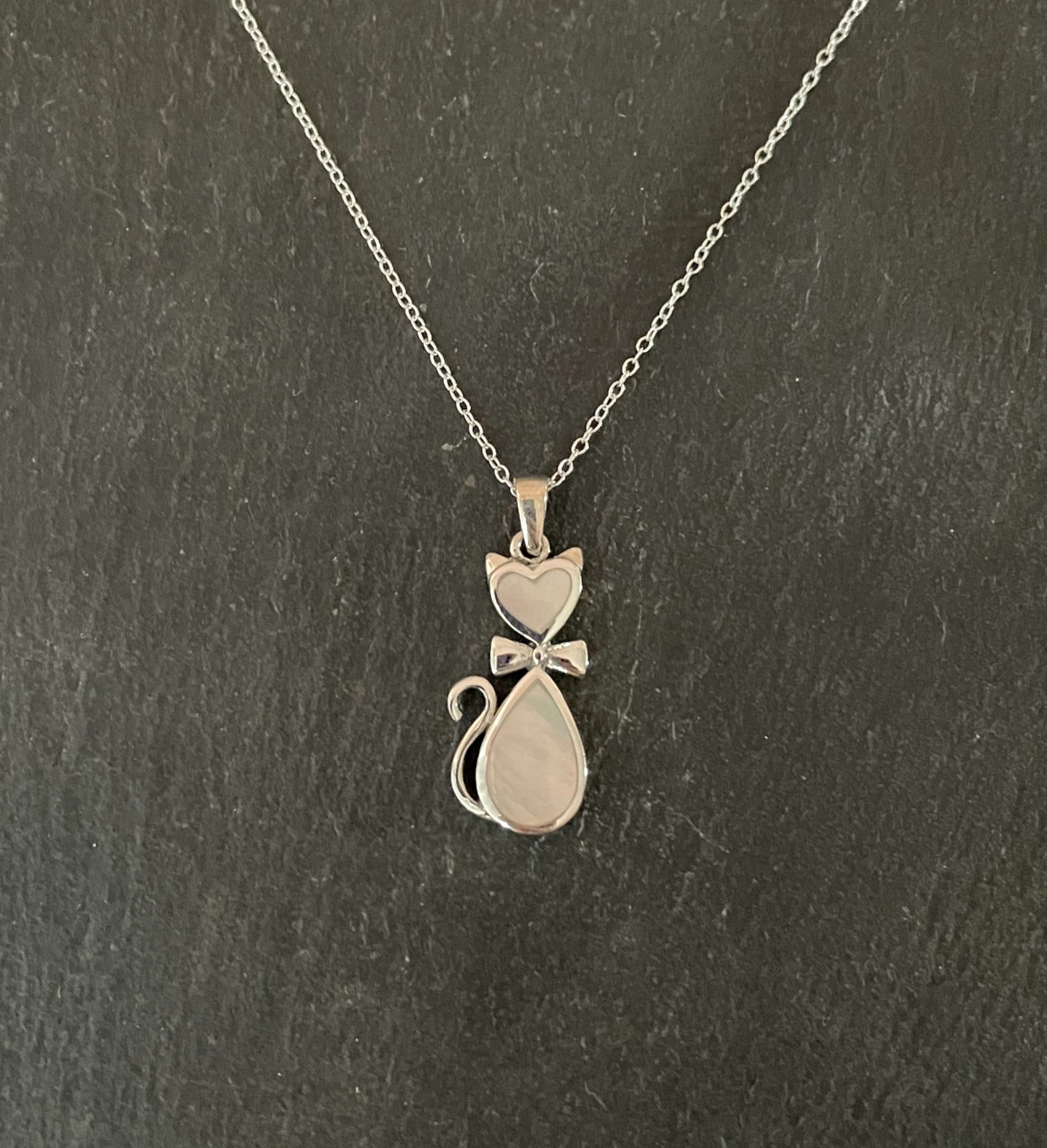 Mother of Pearl and Silver Cat Pendant image 0