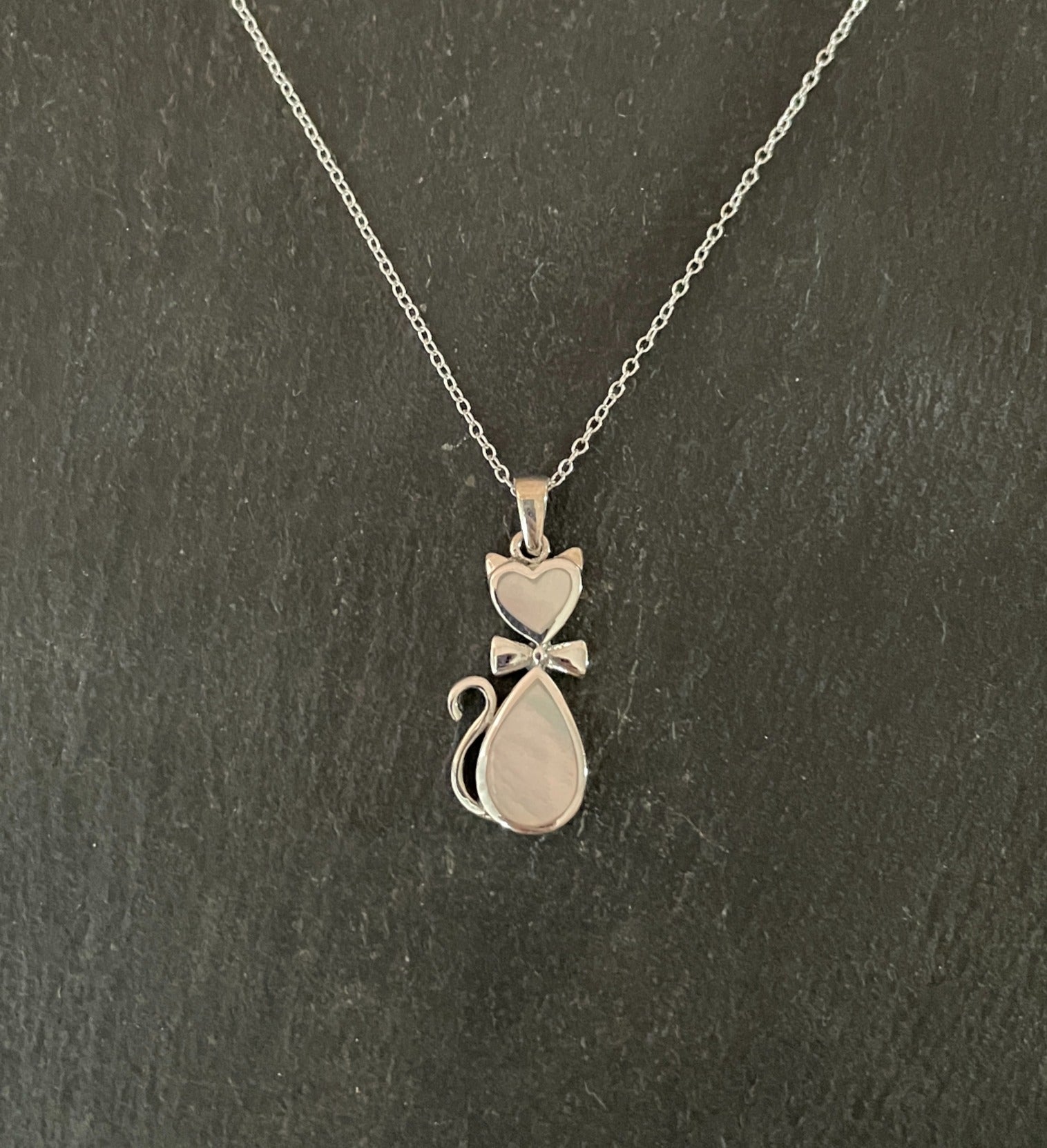 Mother of Pearl and Silver Cat Pendant image 0