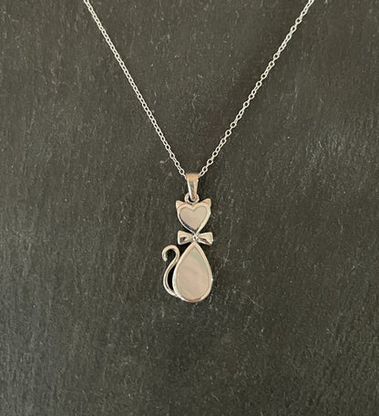 Mother of Pearl and Silver Cat Pendant image 0
