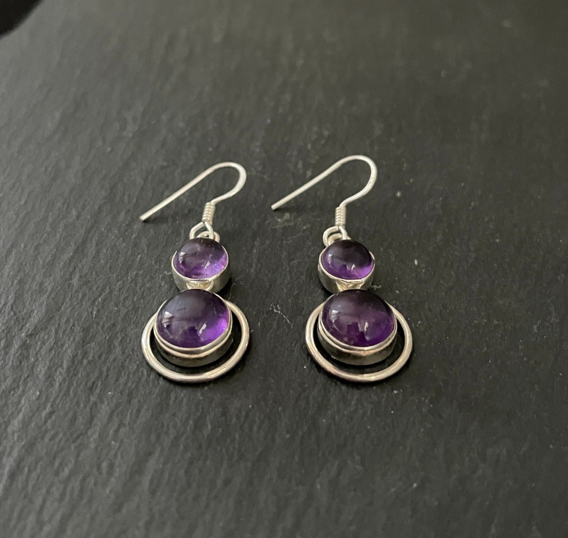 Amethyst Cabochon Drop Earrings image 1
