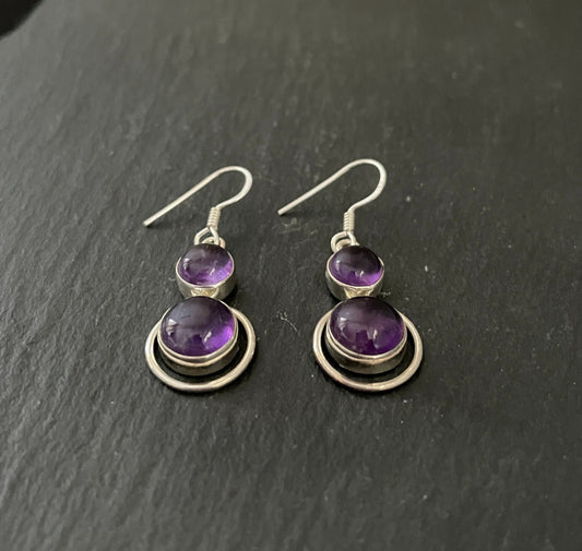 Amethyst Cabochon Drop Earrings image 1