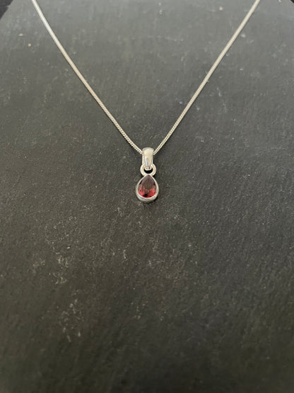 Garnet and Silver Teardrop Pendant image 1