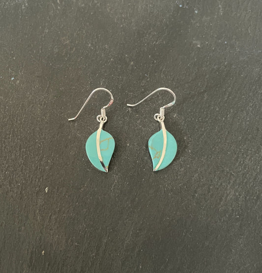 Turquoise and Silver Leaf Earrings image 0