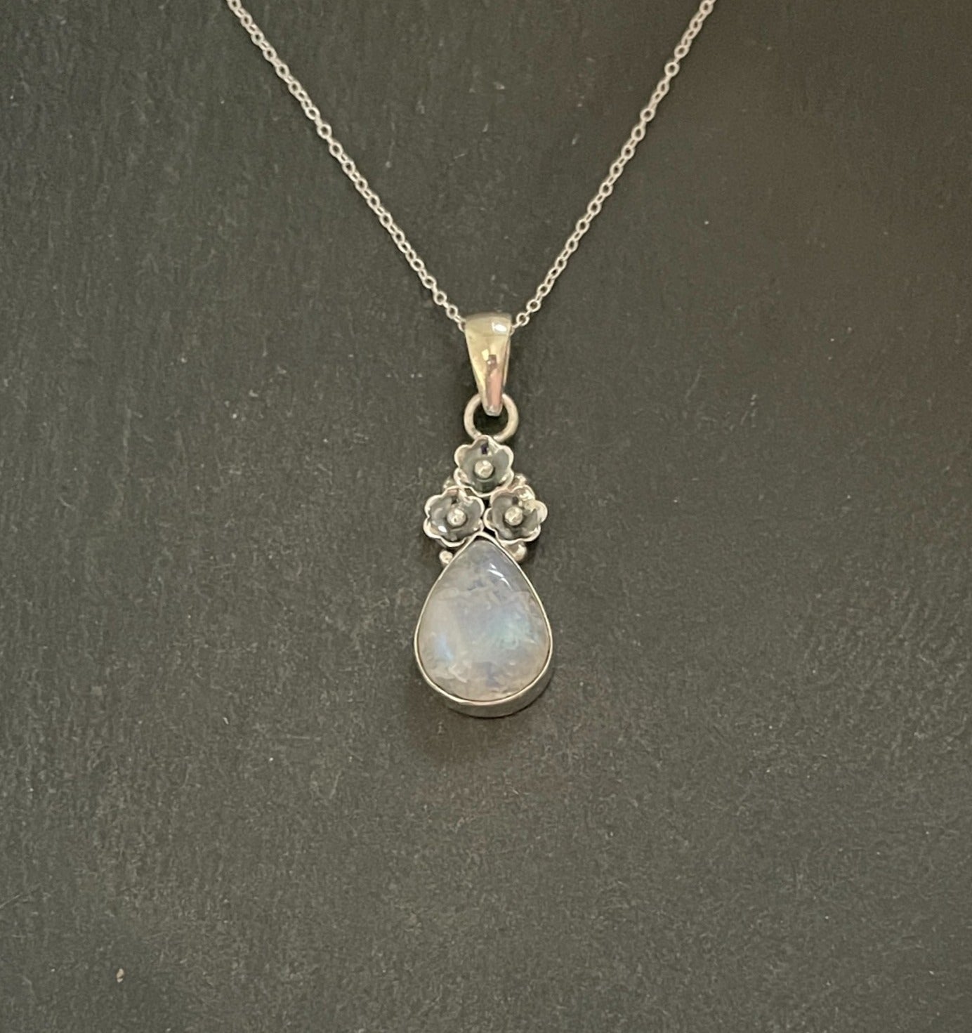 Moonstone and Silver Flower Pendant image 0