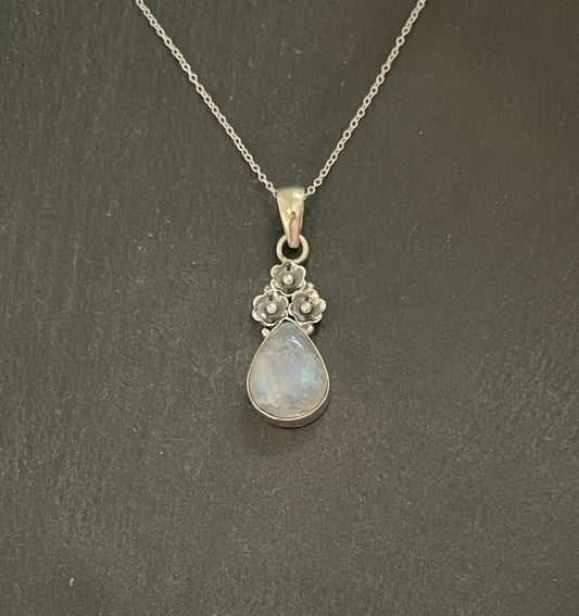 Moonstone and Silver Flower Pendant image 0