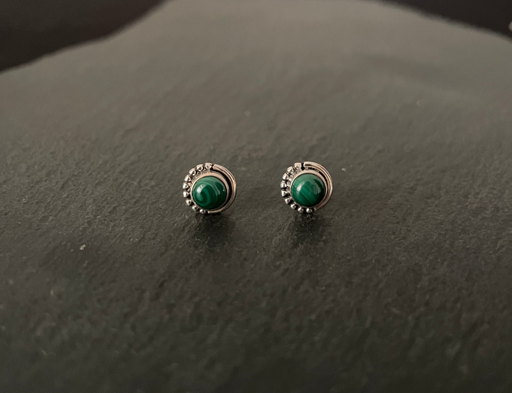 Round Malachite Stud Earrings image 0