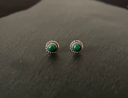 Round Malachite Stud Earrings image 0