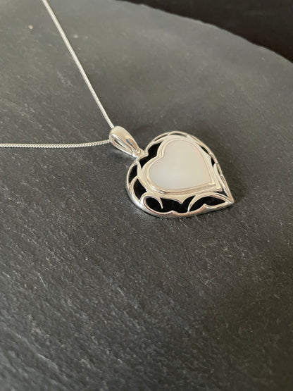 Mother of Pearl and Silver Heart Pendant image 2