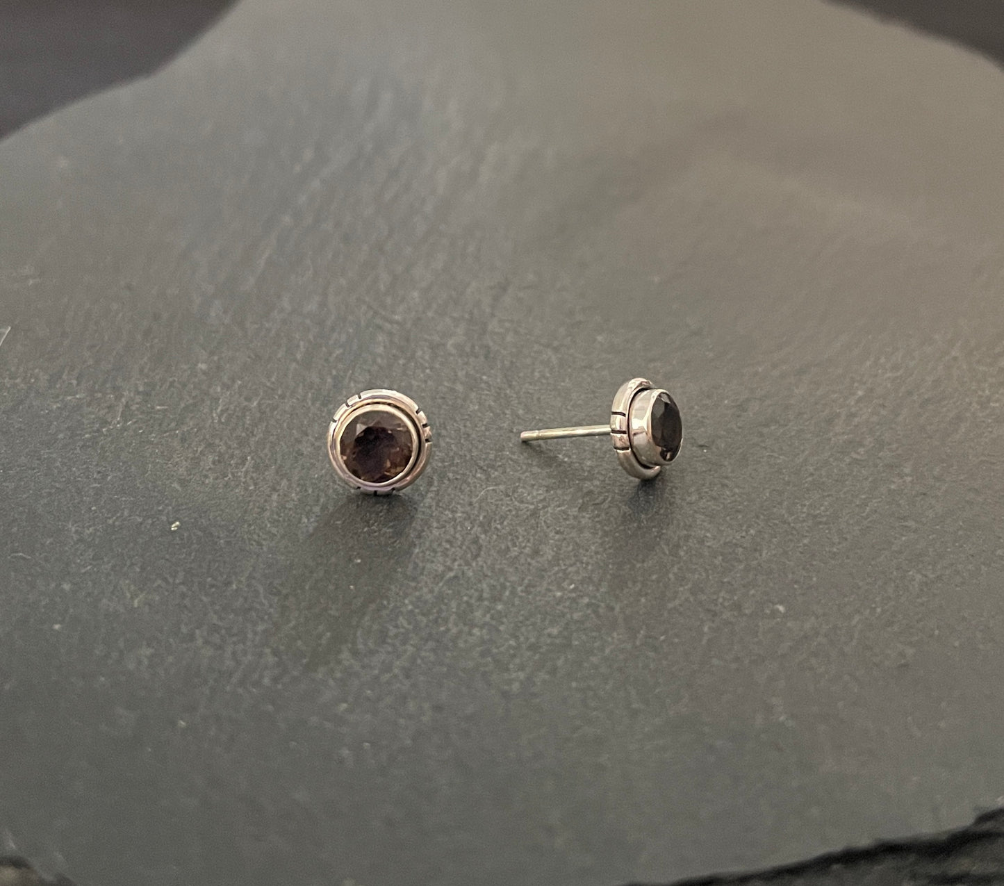 Round Smokey Quartz Stud Earrings image 1