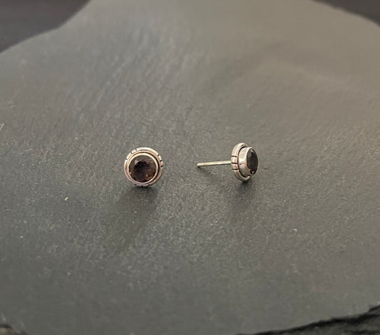 Round Smokey Quartz Stud Earrings image 1