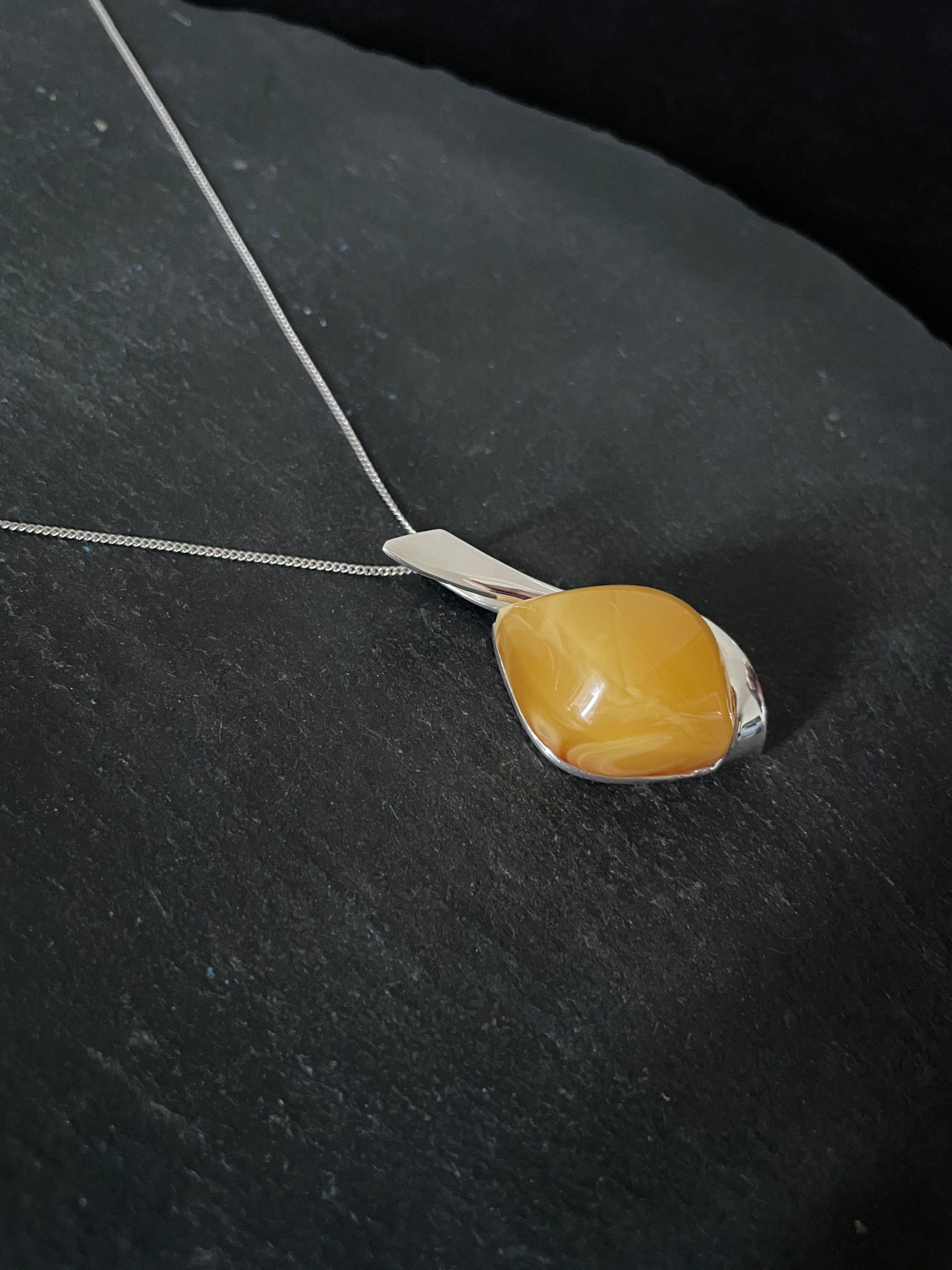 Yellow Amber and Silver Pendant image 1