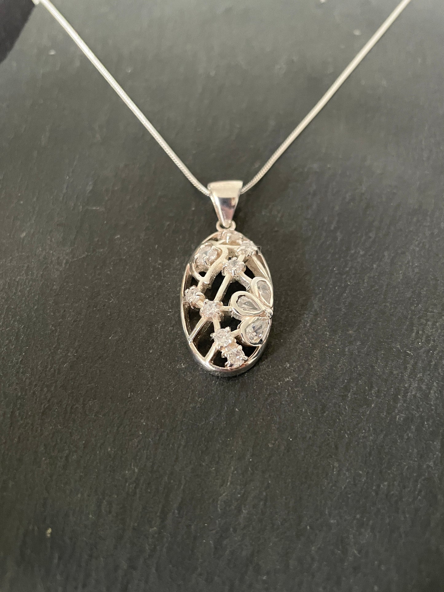 Cubic Zirconia and Silver Oval Pendant image 1