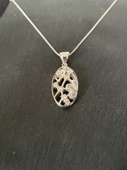 Cubic Zirconia and Silver Oval Pendant image 1