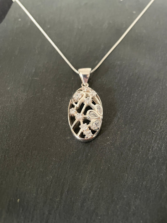 Cubic Zirconia and Silver Oval Pendant image 1