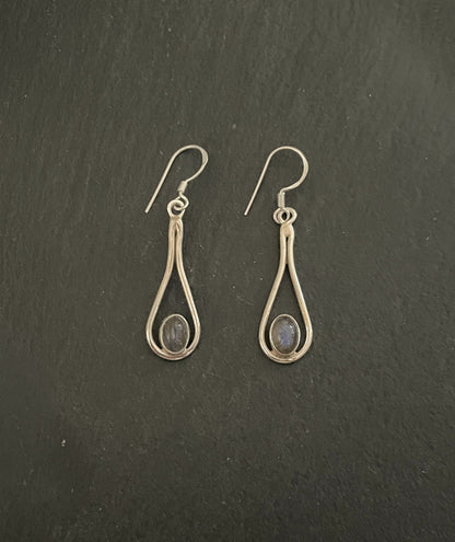 Labradorite and Silver Oval Drop Earrings image 0