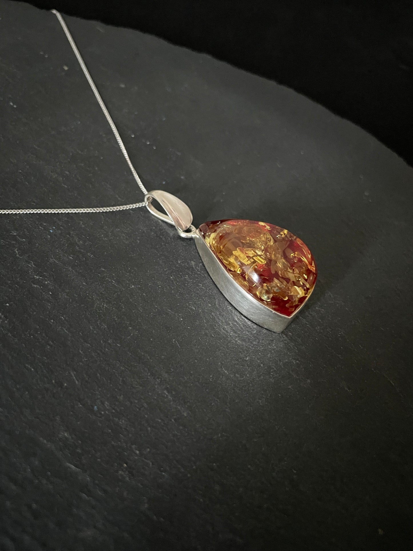 Red Amber and Silver Pendant image 1