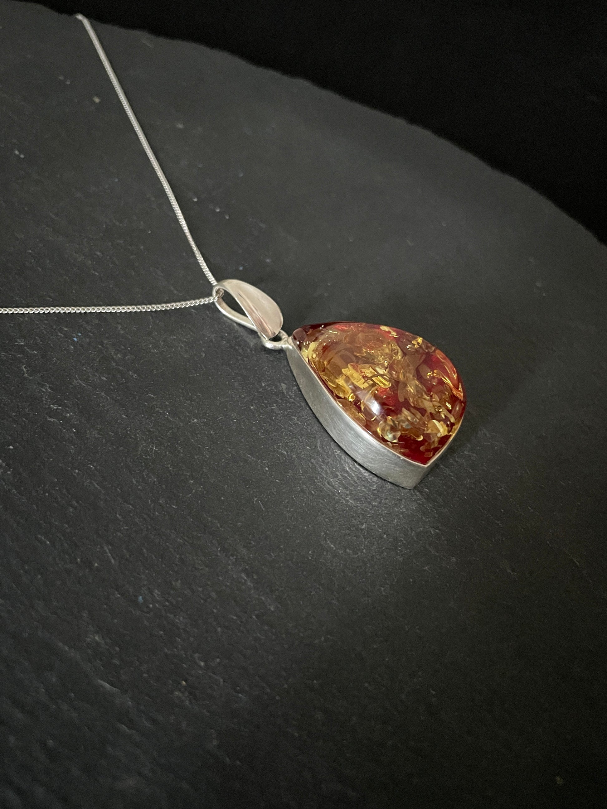 Red Amber and Silver Pendant image 1