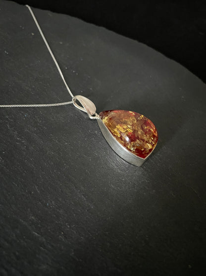 Red Amber and Silver Pendant image 1