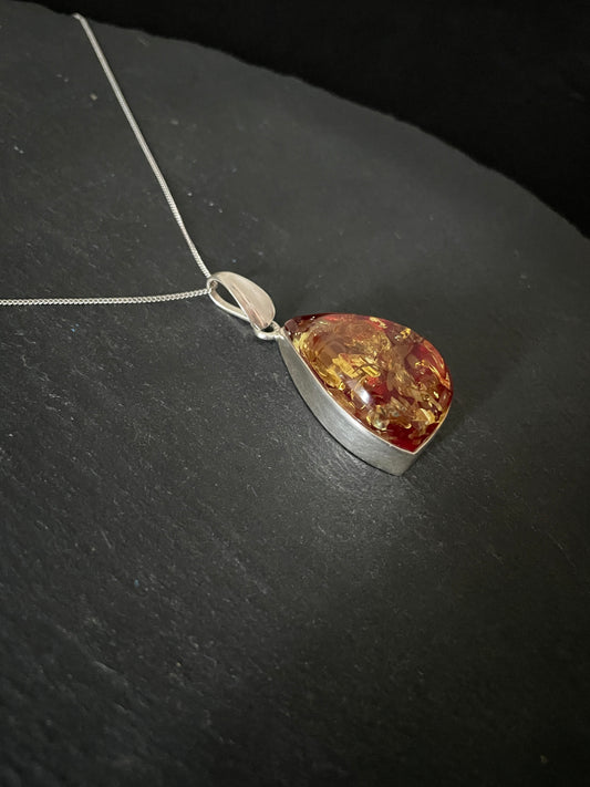 Red Amber and Silver Pendant image 1