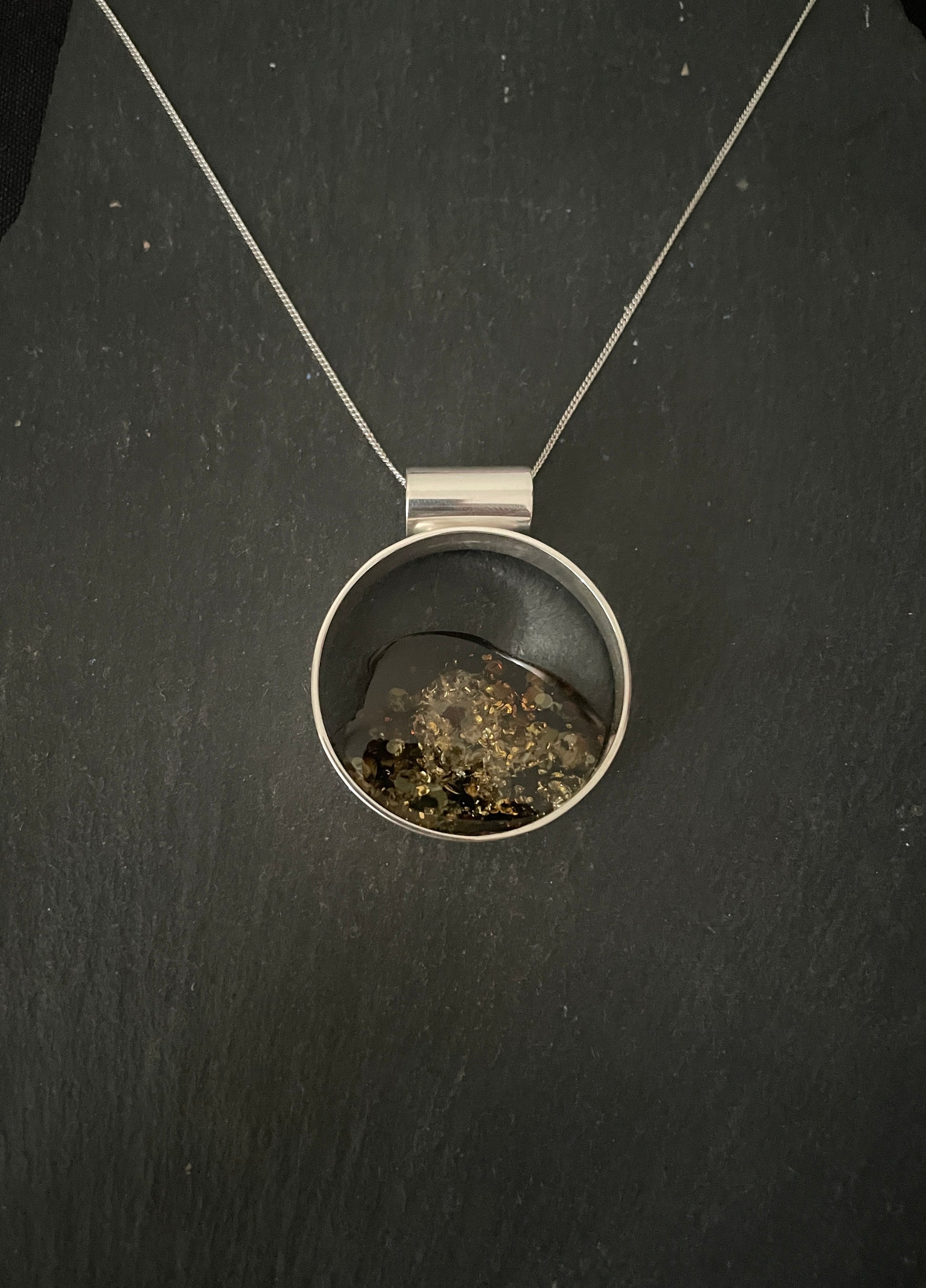 Round Green Amber and Silver Pendant image 0