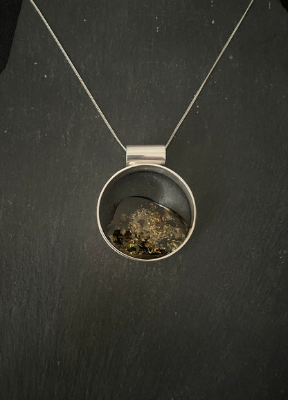 Round Green Amber and Silver Pendant image 0