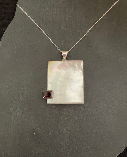 Garnet and Mother of Pearl Rectangle Pendant image 0