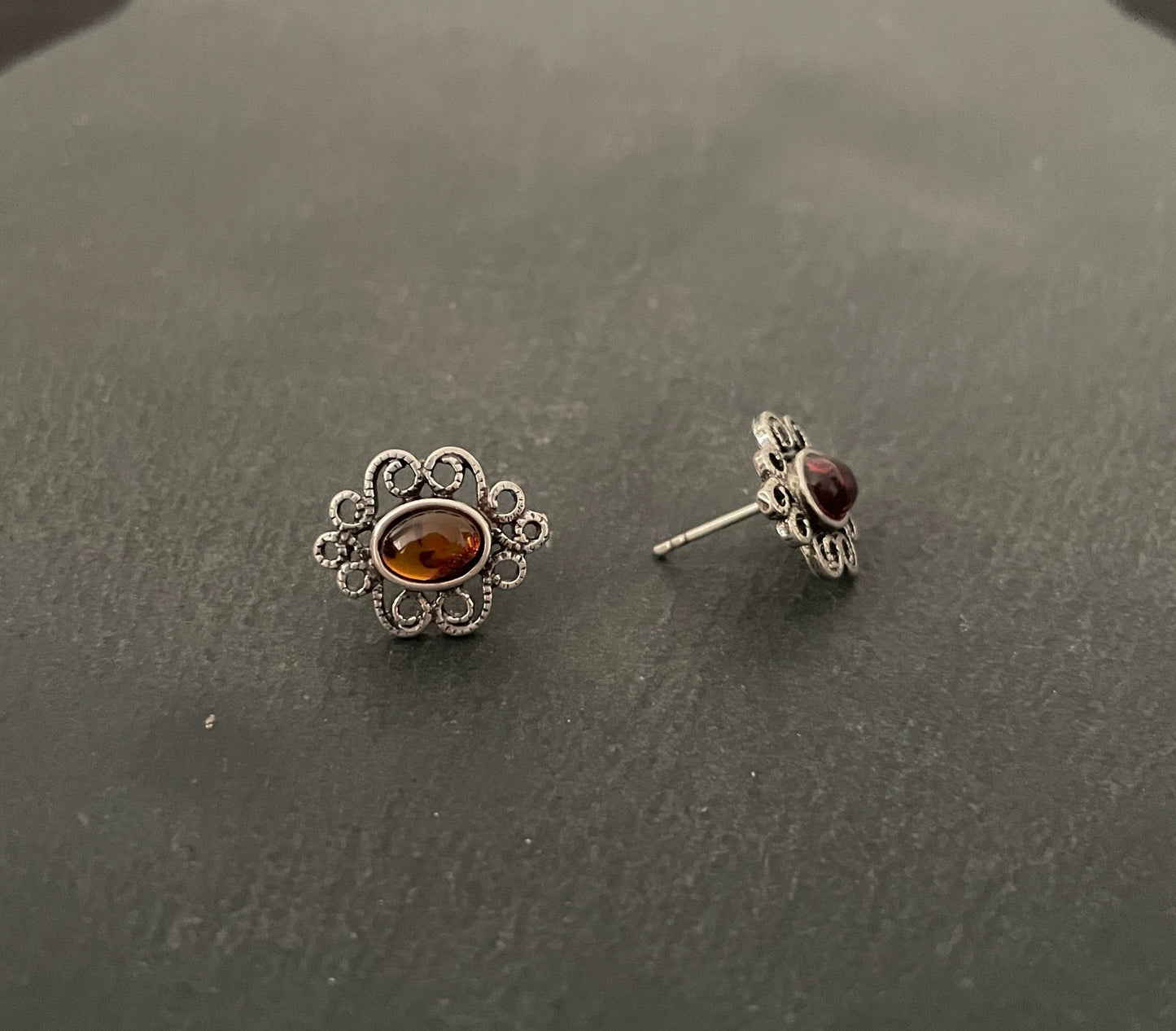 Amber and Silver Oval Studs image 1