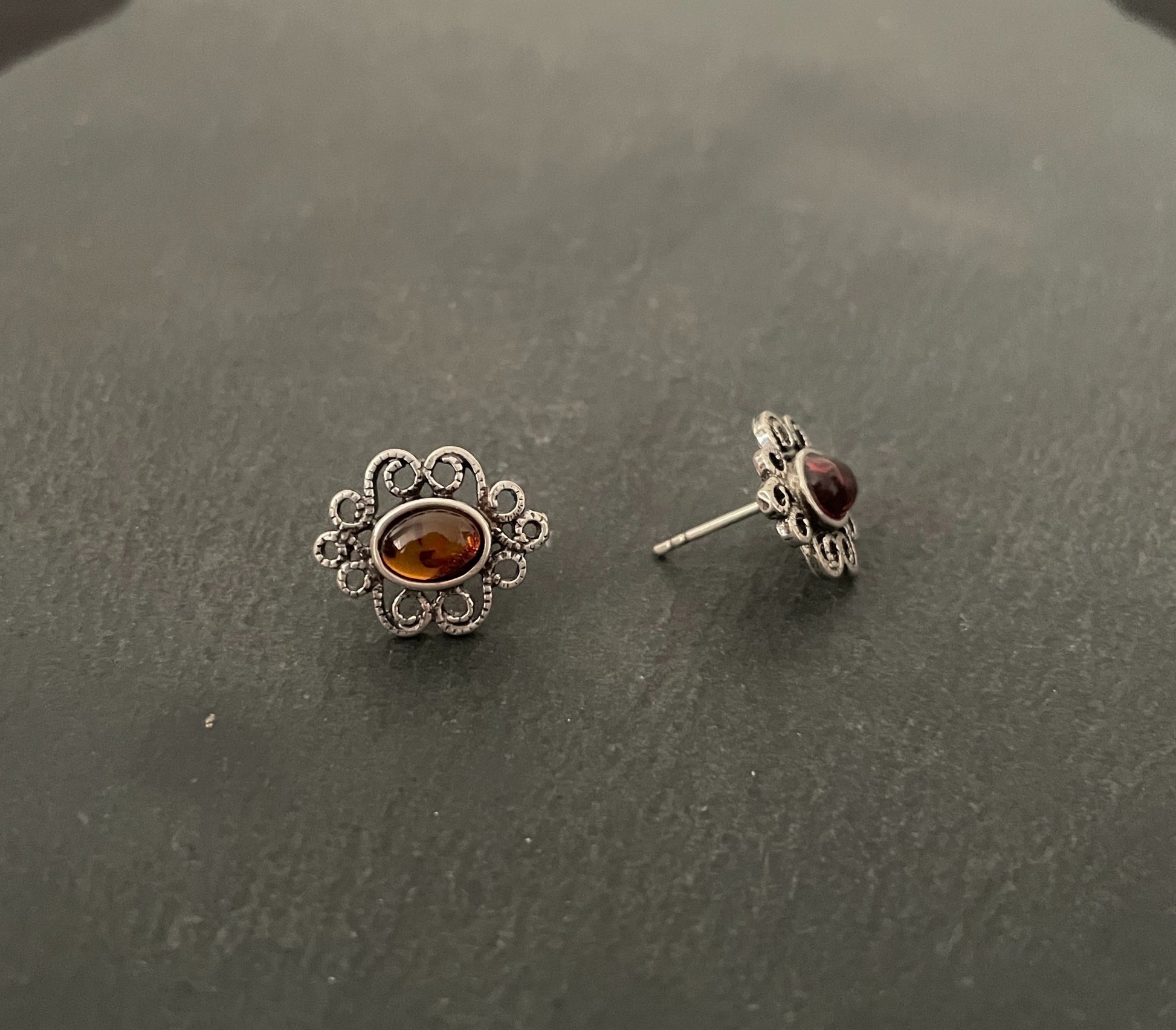 Amber and Silver Oval Studs image 1