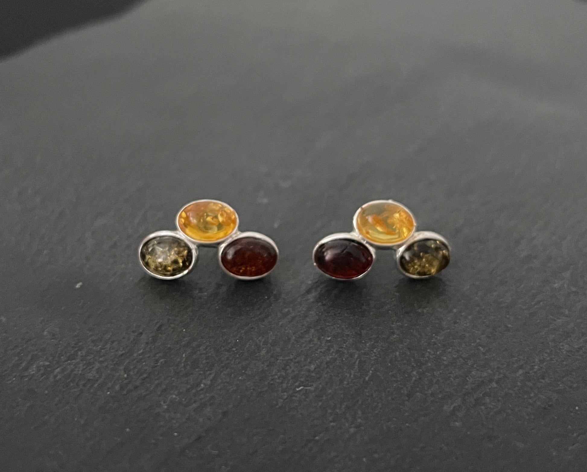 Tri-Colour Amber Stud Earrings image 0