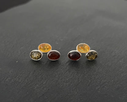 Tri-Colour Amber Stud Earrings image 0