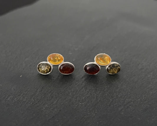 Tri-Colour Amber Stud Earrings image 0