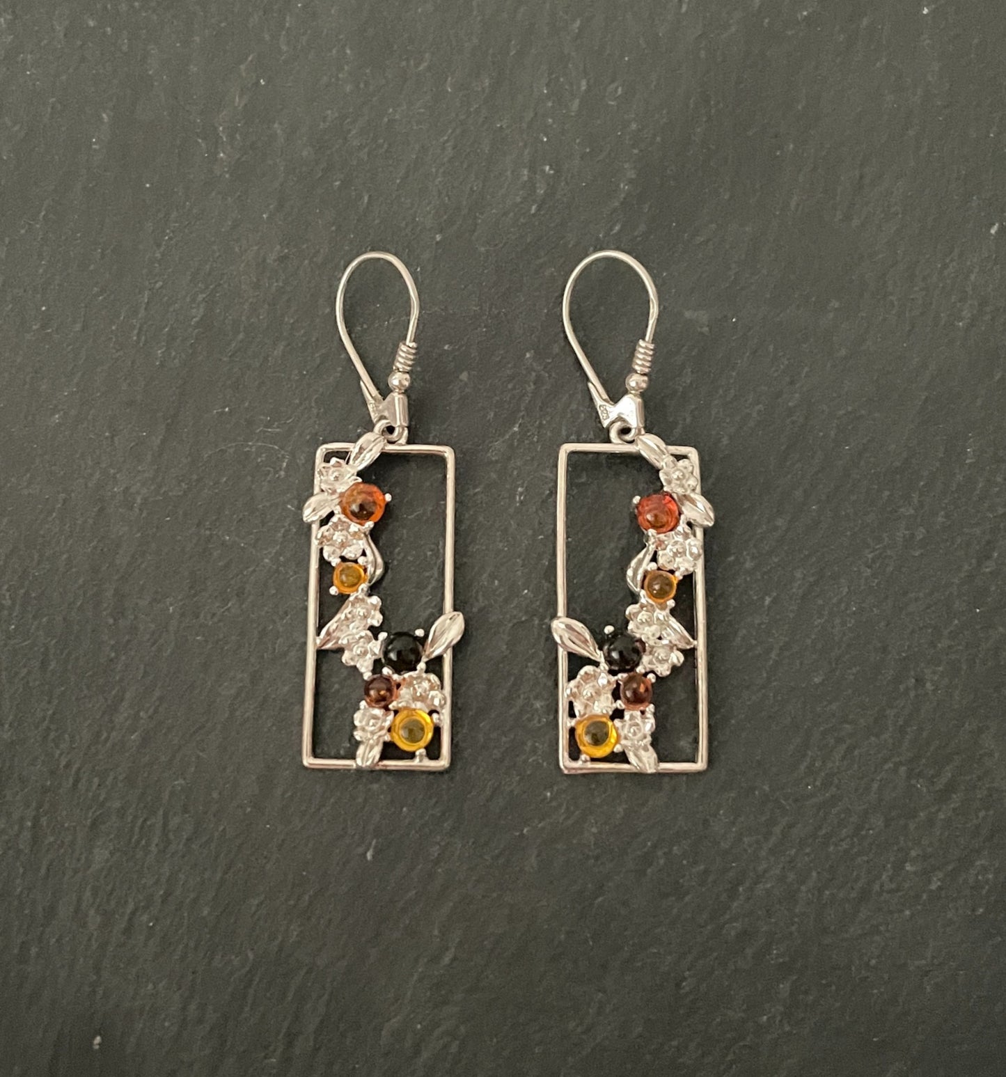 Tri-Colour and Silver Flower Drop Earrings image 0