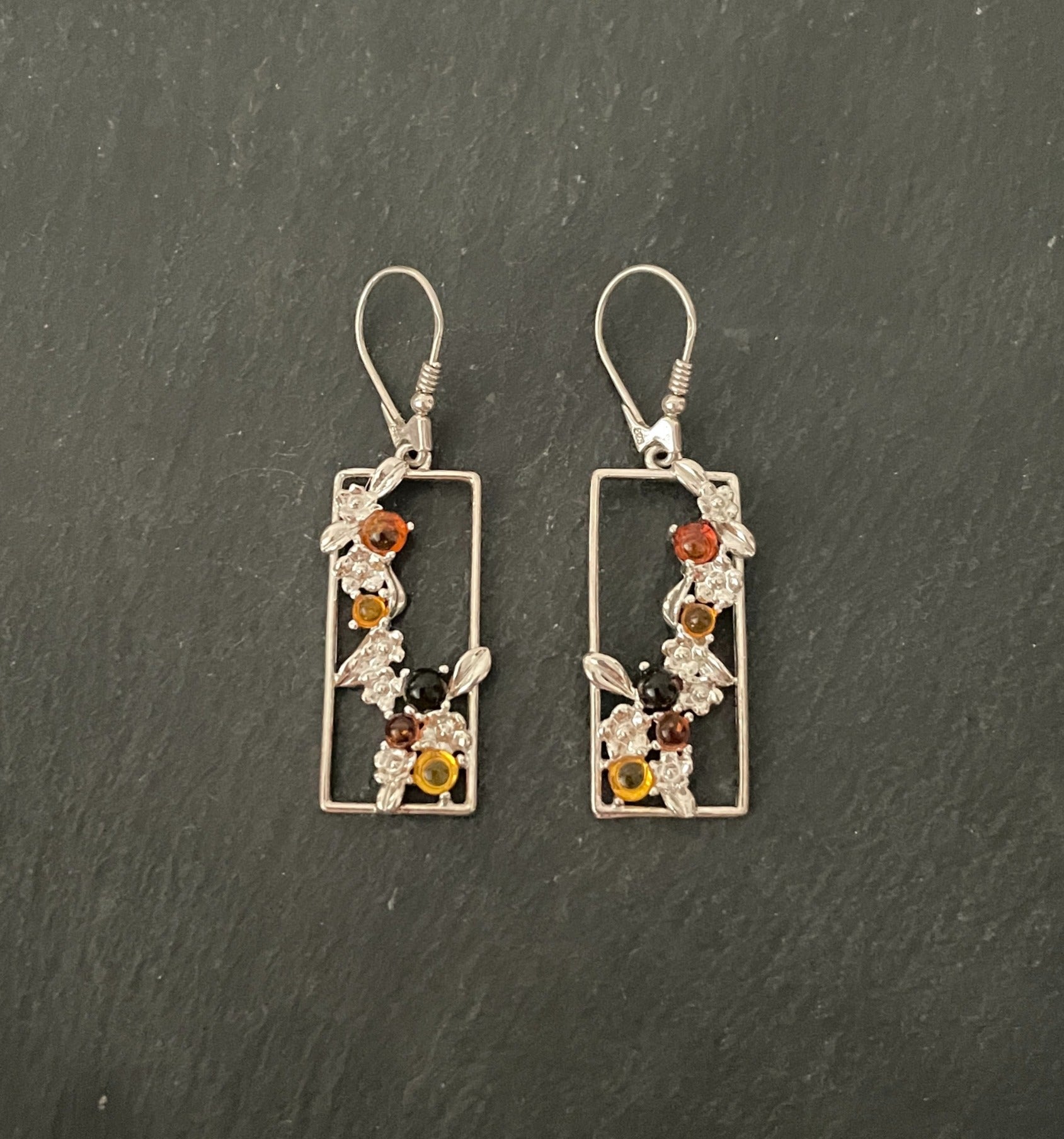 Tri-Colour and Silver Flower Drop Earrings image 0