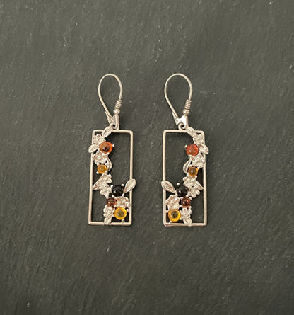 Tri-Colour and Silver Flower Drop Earrings image 0